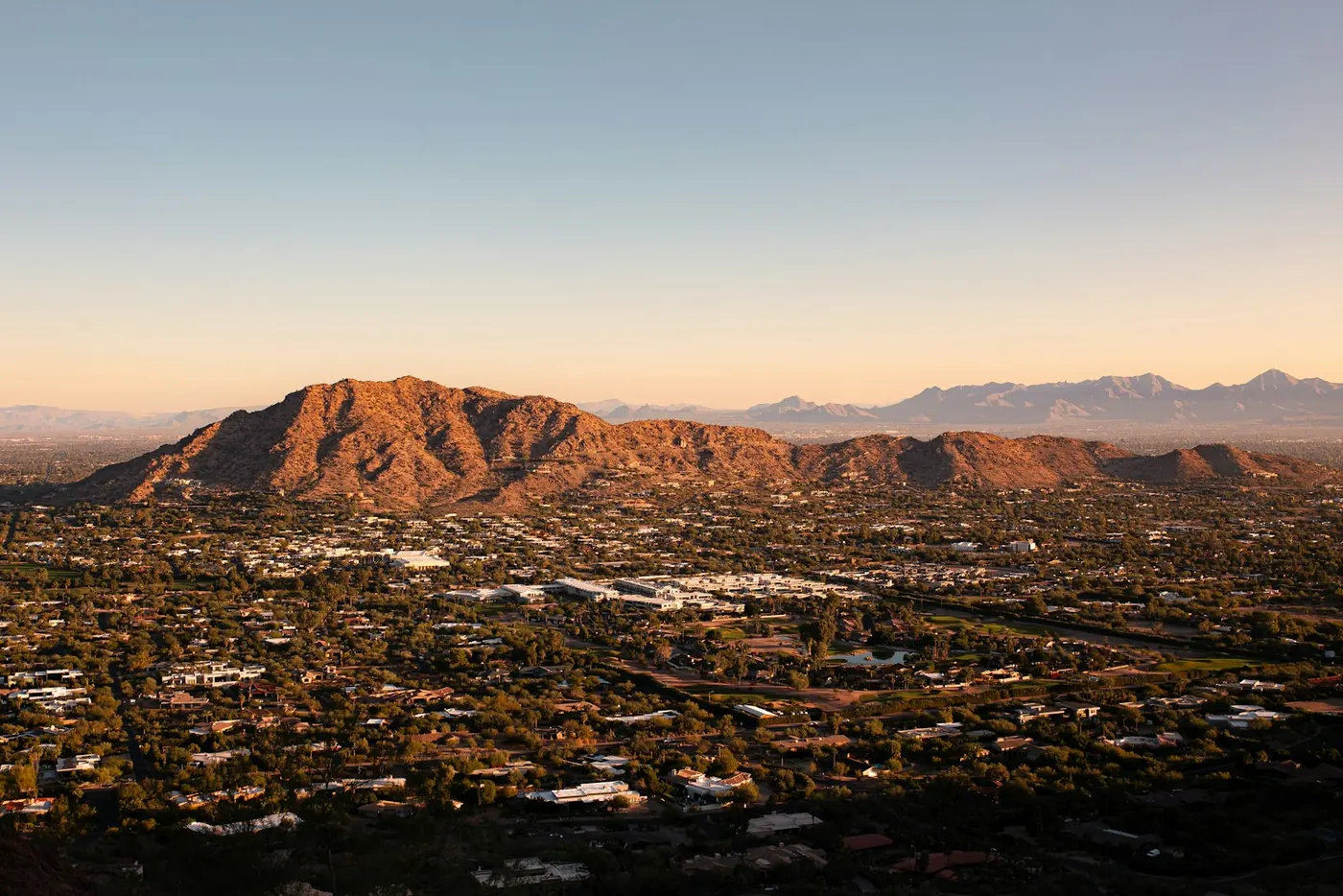 Phoenix and Camelback Mountain at sunset